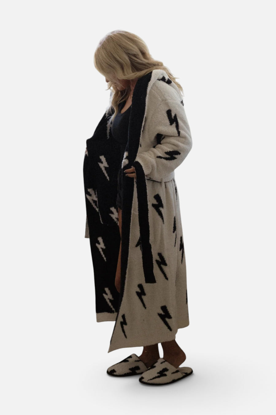 Local Beach Lightning Bolt Robe in Black – side view