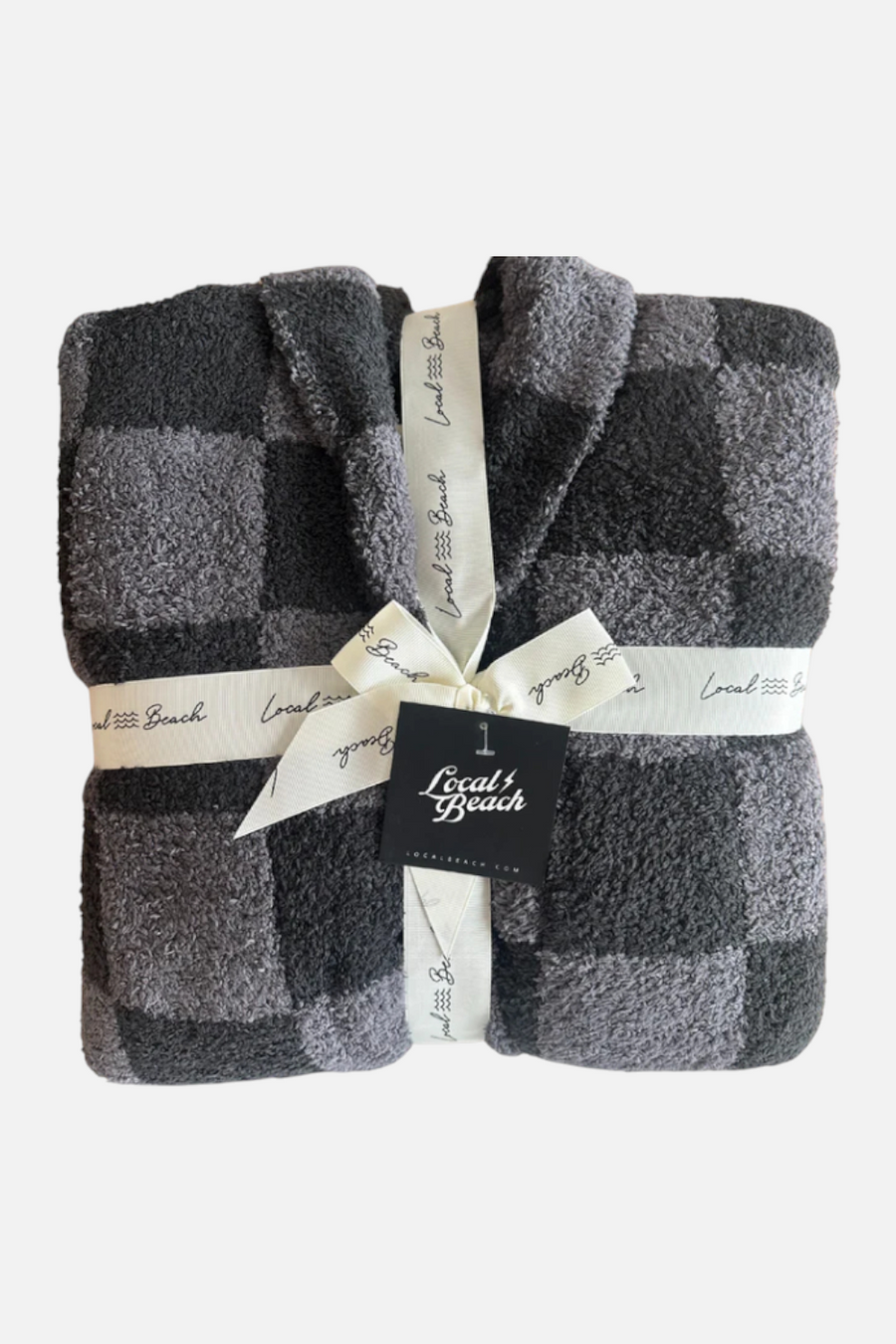 Local Beach Men's Cozy Checker Robe in Gray & Black – side view