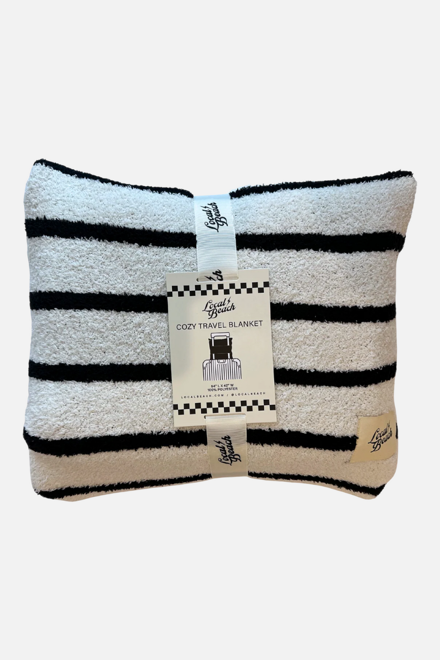 Local Beach Travel Blanket in Black and White Stripe – front view