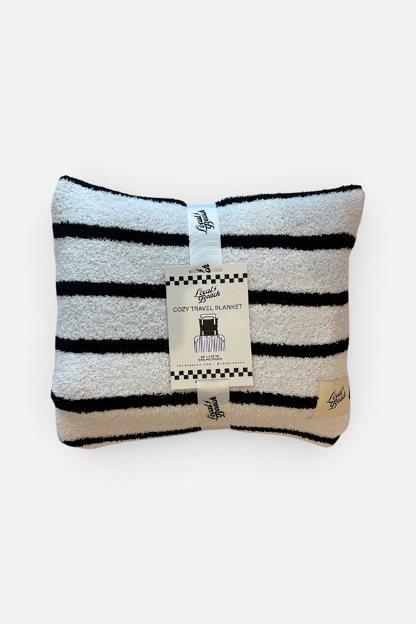 Local Beach Travel Blanket in Black and White Stripe