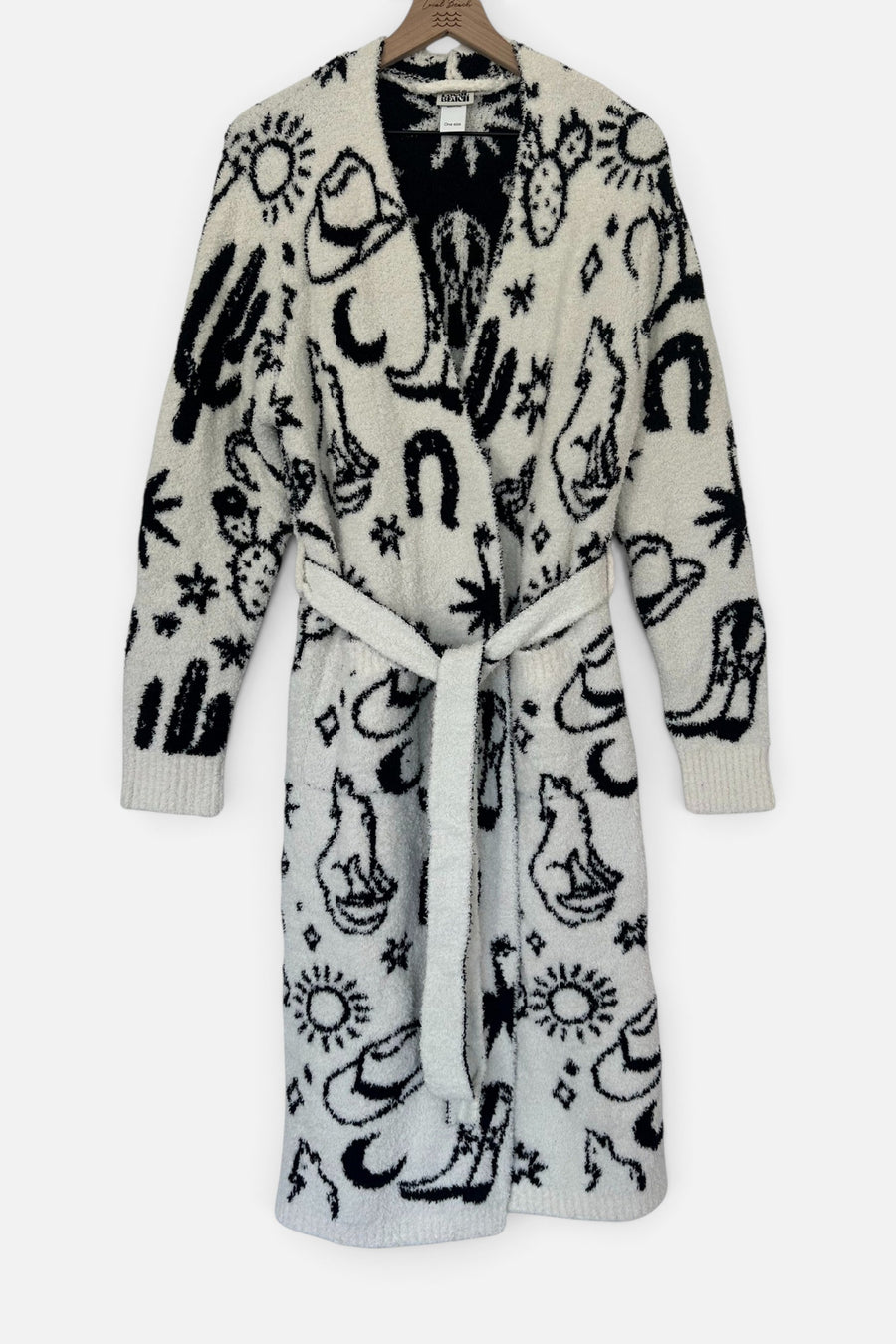 Local Beach Western Luxe Robe in Black & Cream – back view