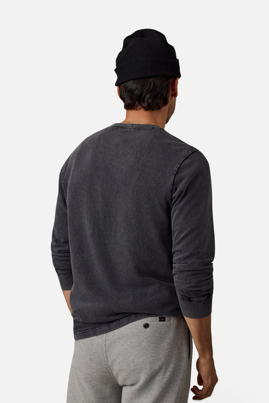 Long-Sleeve Recycled Terry Tee in Graphite – back view