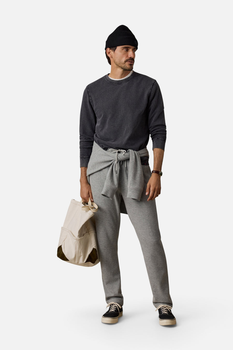 Long-Sleeve Recycled Terry Tee in Graphite – detail