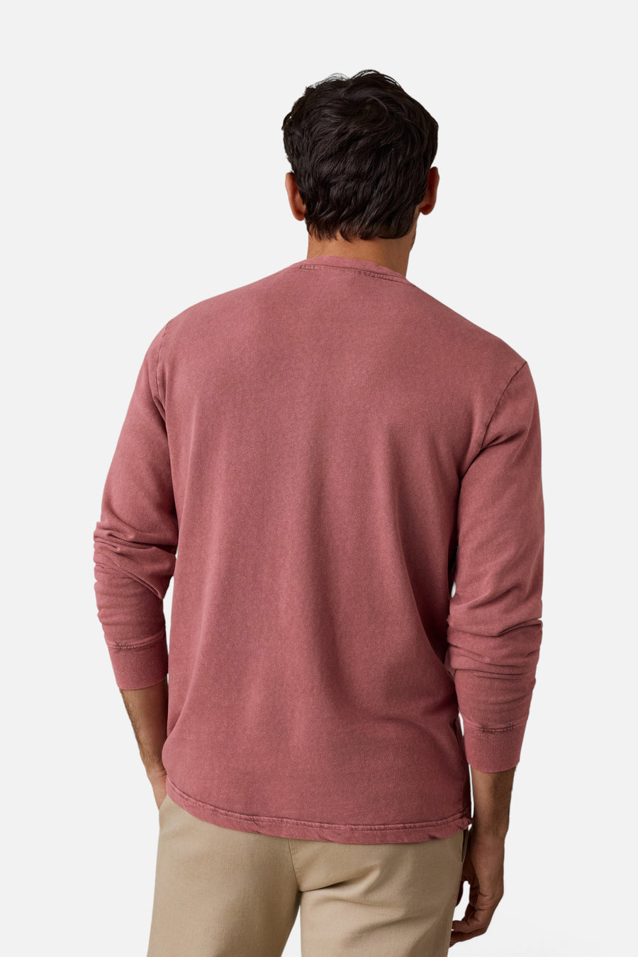 Long-Sleeve Recycled Terry Tee in Sunset Red – back view