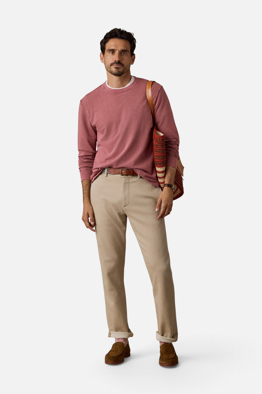 Long-Sleeve Recycled Terry Tee in Sunset Red – detail