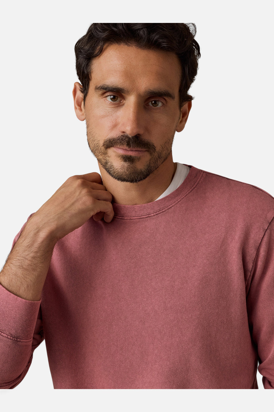 Long-Sleeve Recycled Terry Tee in Sunset Red – side view