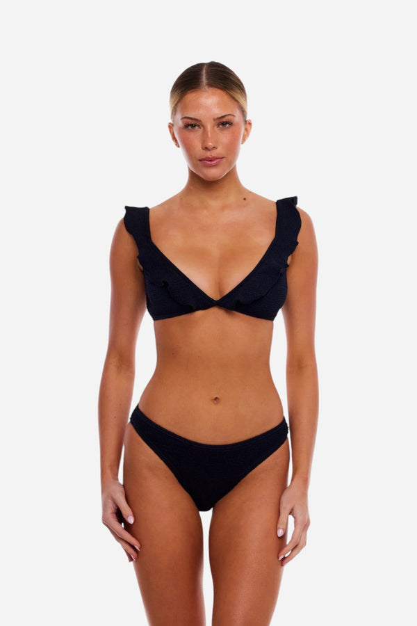 Love & Bikinis Cozumel Ruffles One Size Bikini Top in Black