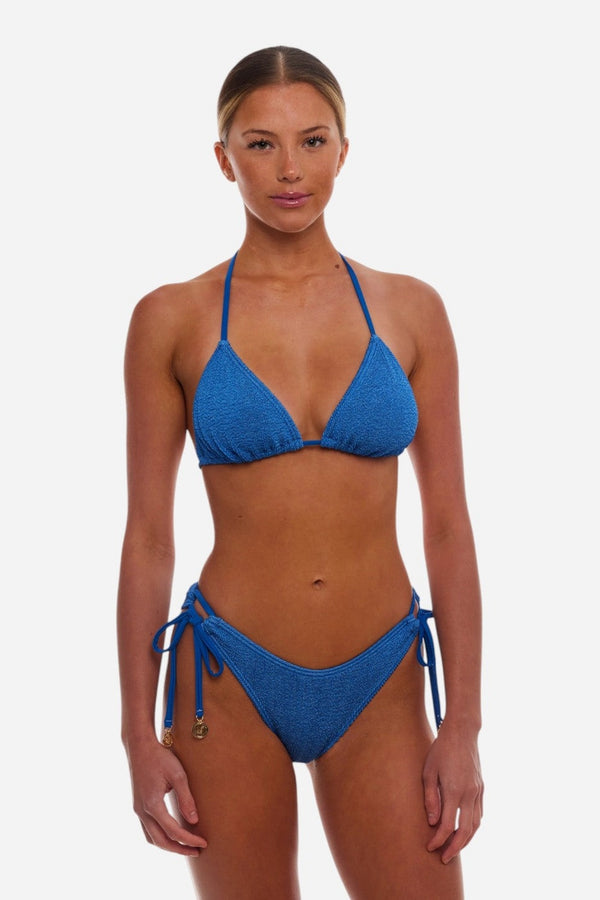 Love & Bikinis Jamaica Triangle Strings One Size Bikini Top in Denim