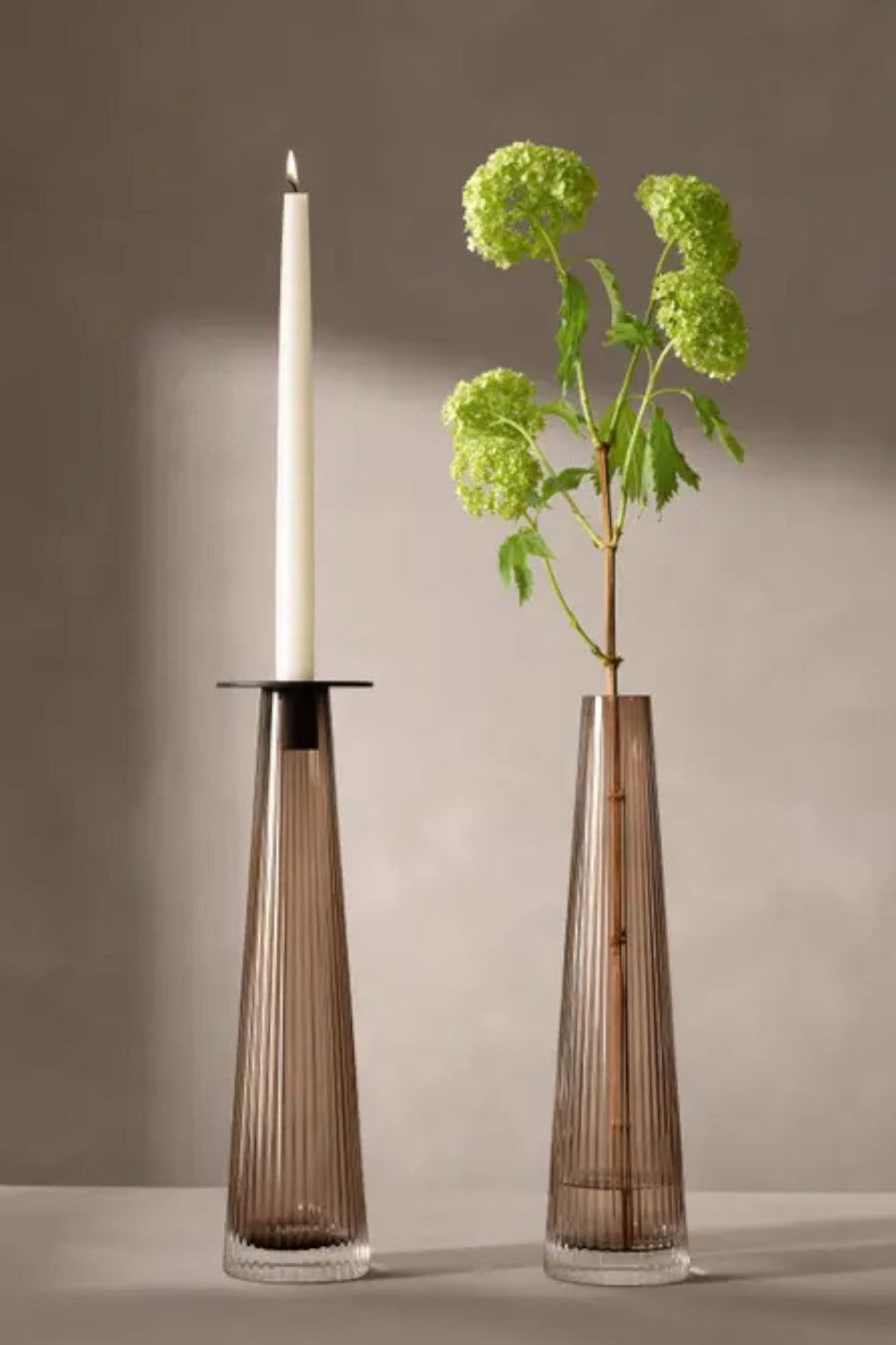 LSA International Beacon Candleholder/Vase 13.5in in Taupe/Jet Black – flat lay