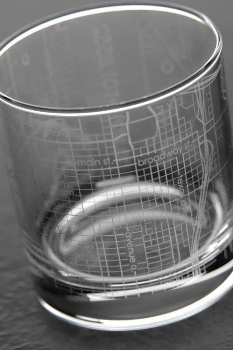 Lubbock TX Map Rocks Whiskey Glass – back view