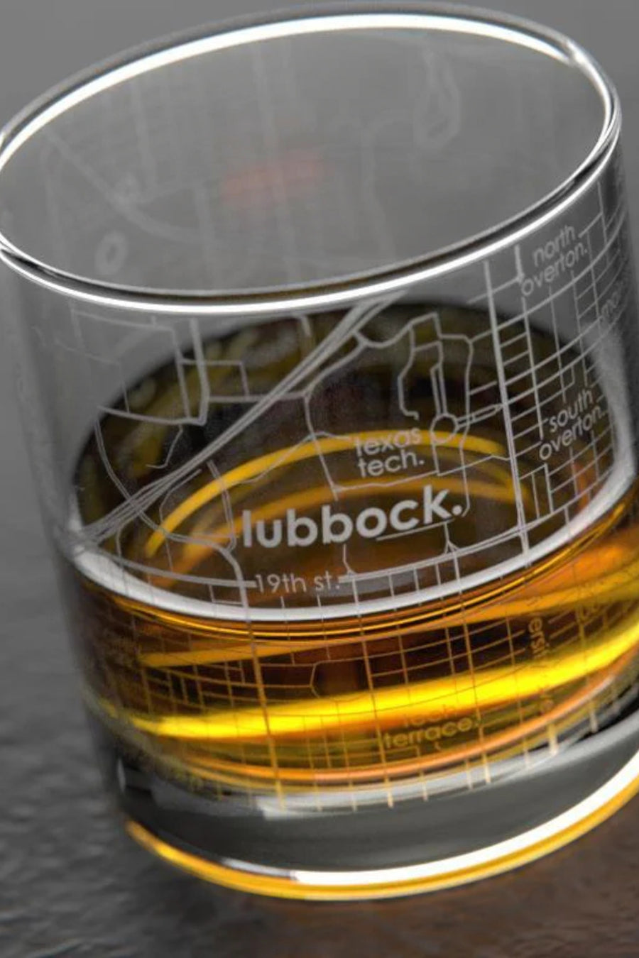 Lubbock TX Map Rocks Whiskey Glass – side view