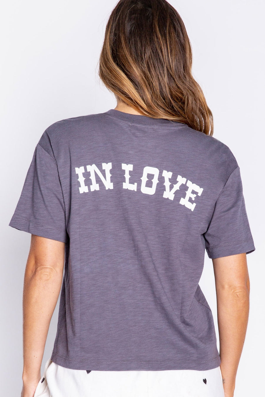 Lucky In Love Short Sleeve Top in Charcoal – side view