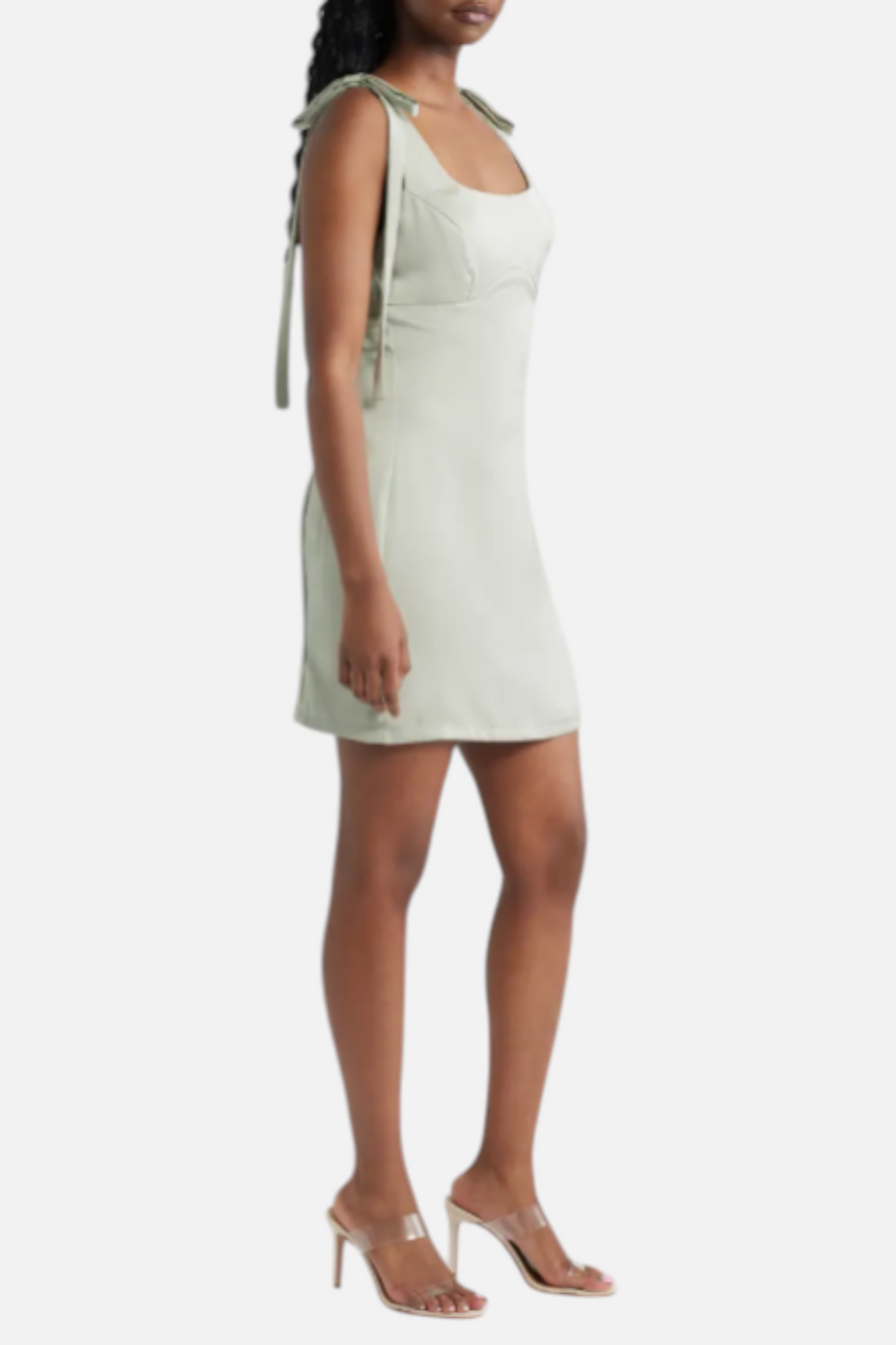 Lulus Carly Tie Strap Mini Dress in Sage – back view