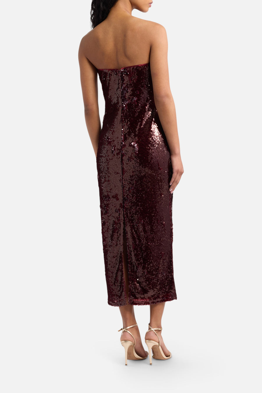 Lulus Hallie Strapless Sequin Dress in Chianti – back view