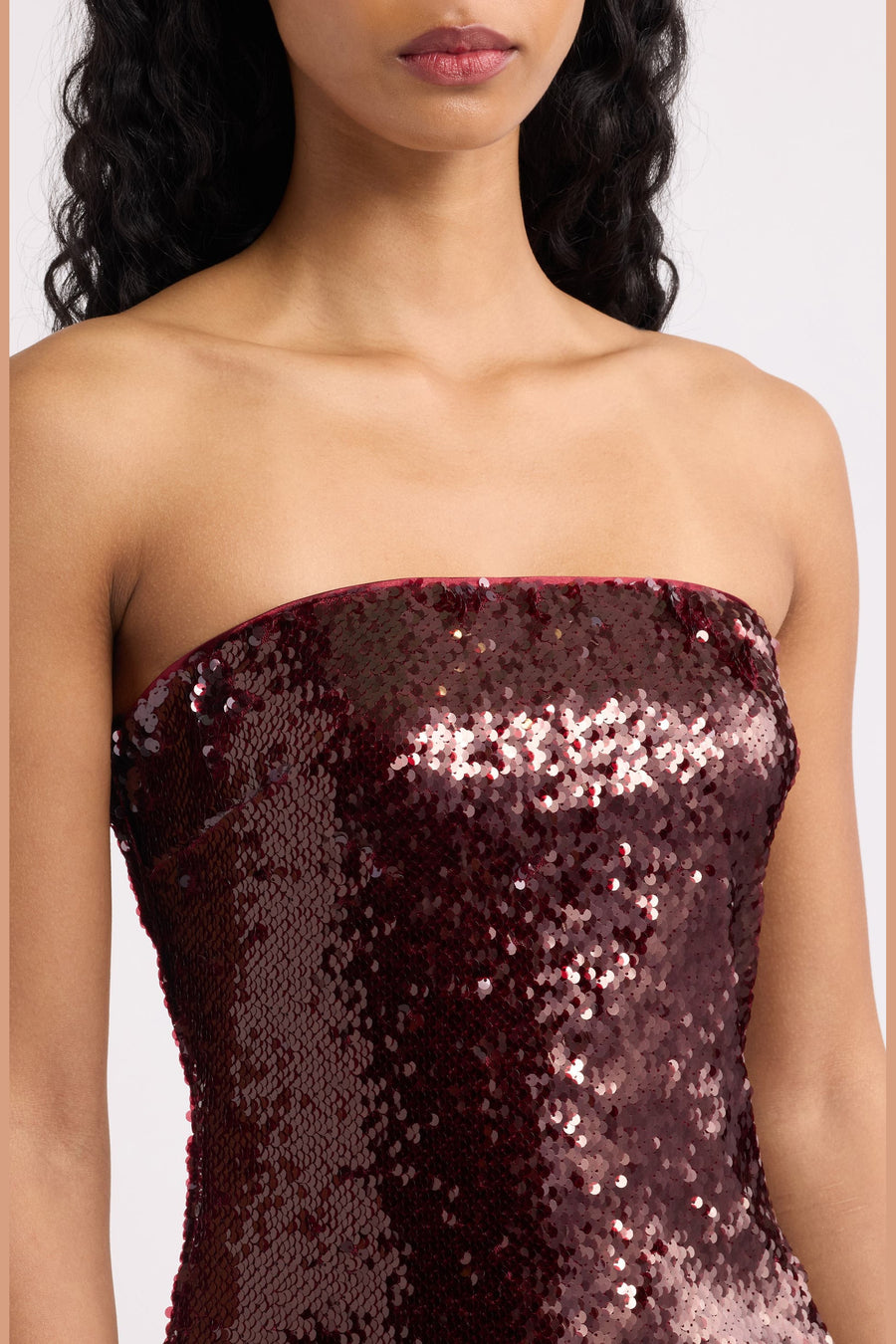 Lulus Hallie Strapless Sequin Dress in Chianti – detail