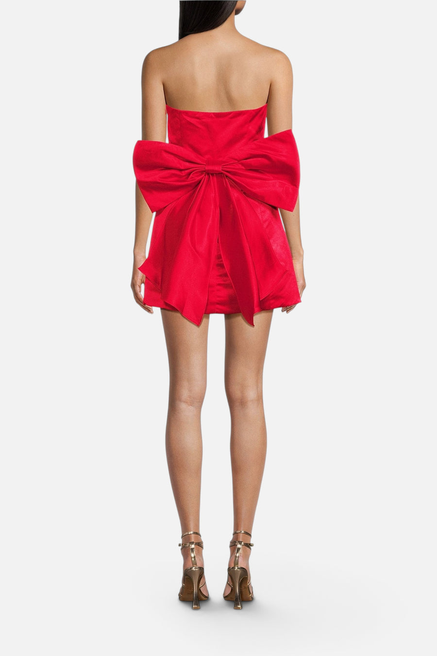Lulus Melody Bow Back Taffeta Mini Dress in Red – back view
