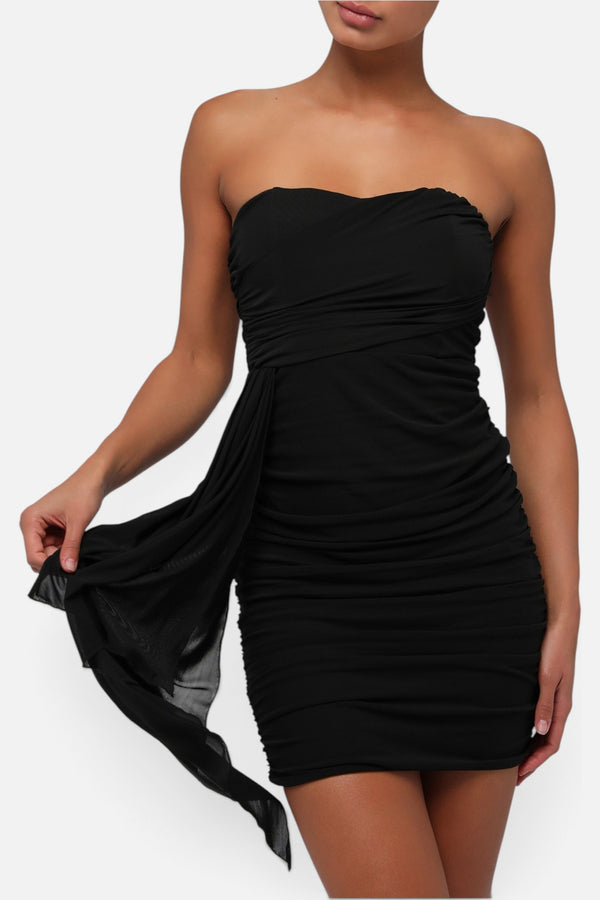 Lulus Prism Mesh Draped Mini Dress in Black