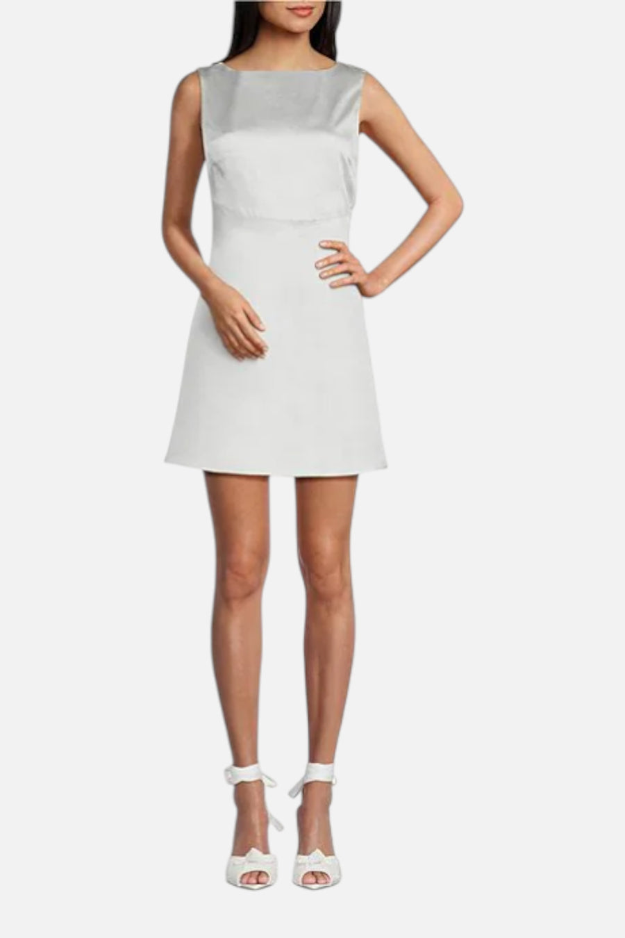 Lulus Qunicy Mini Dress With Low V Back Bow – on model