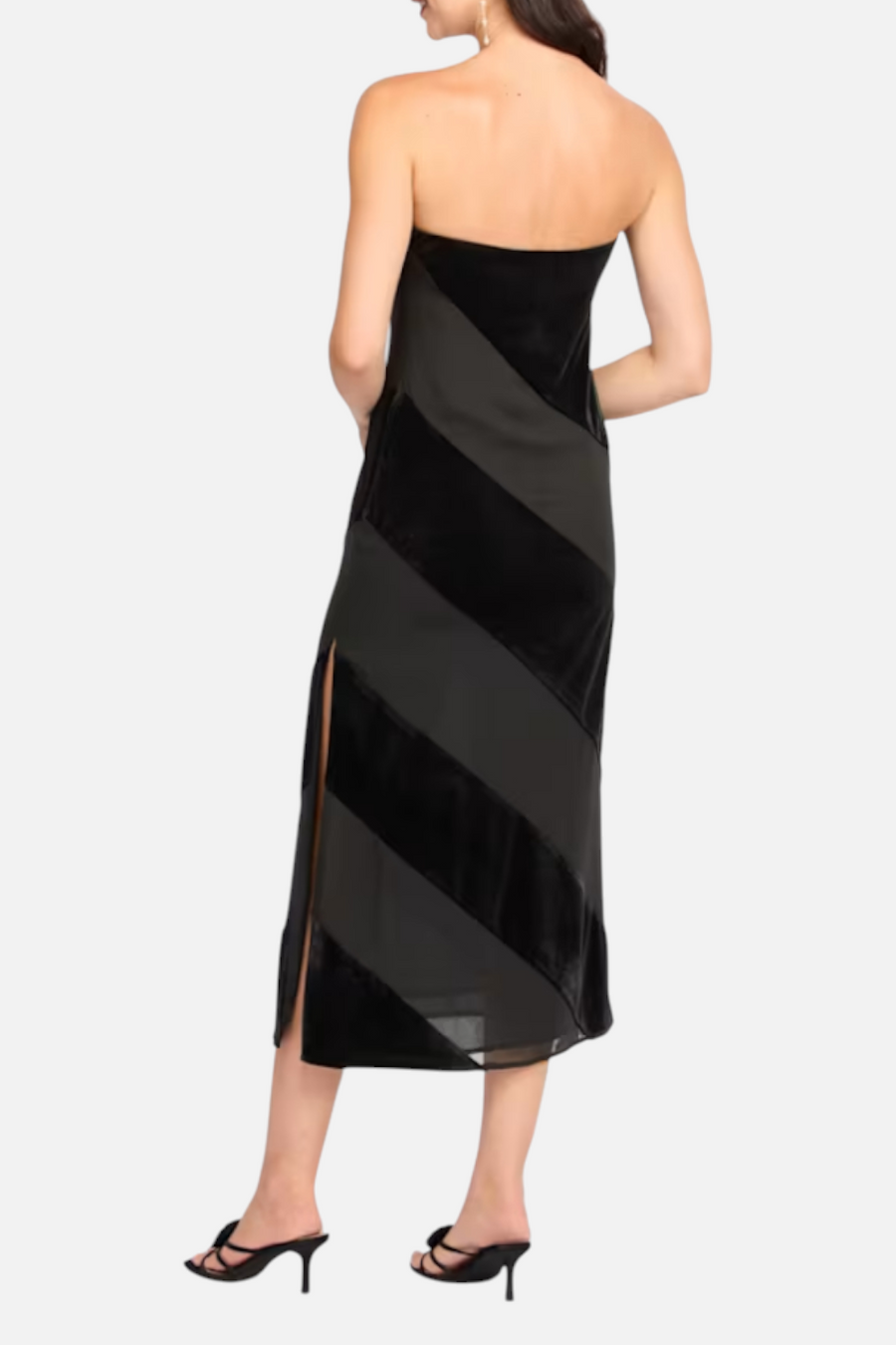 Lulus Surrey Velvet Striped Midi Dress in Black – back view