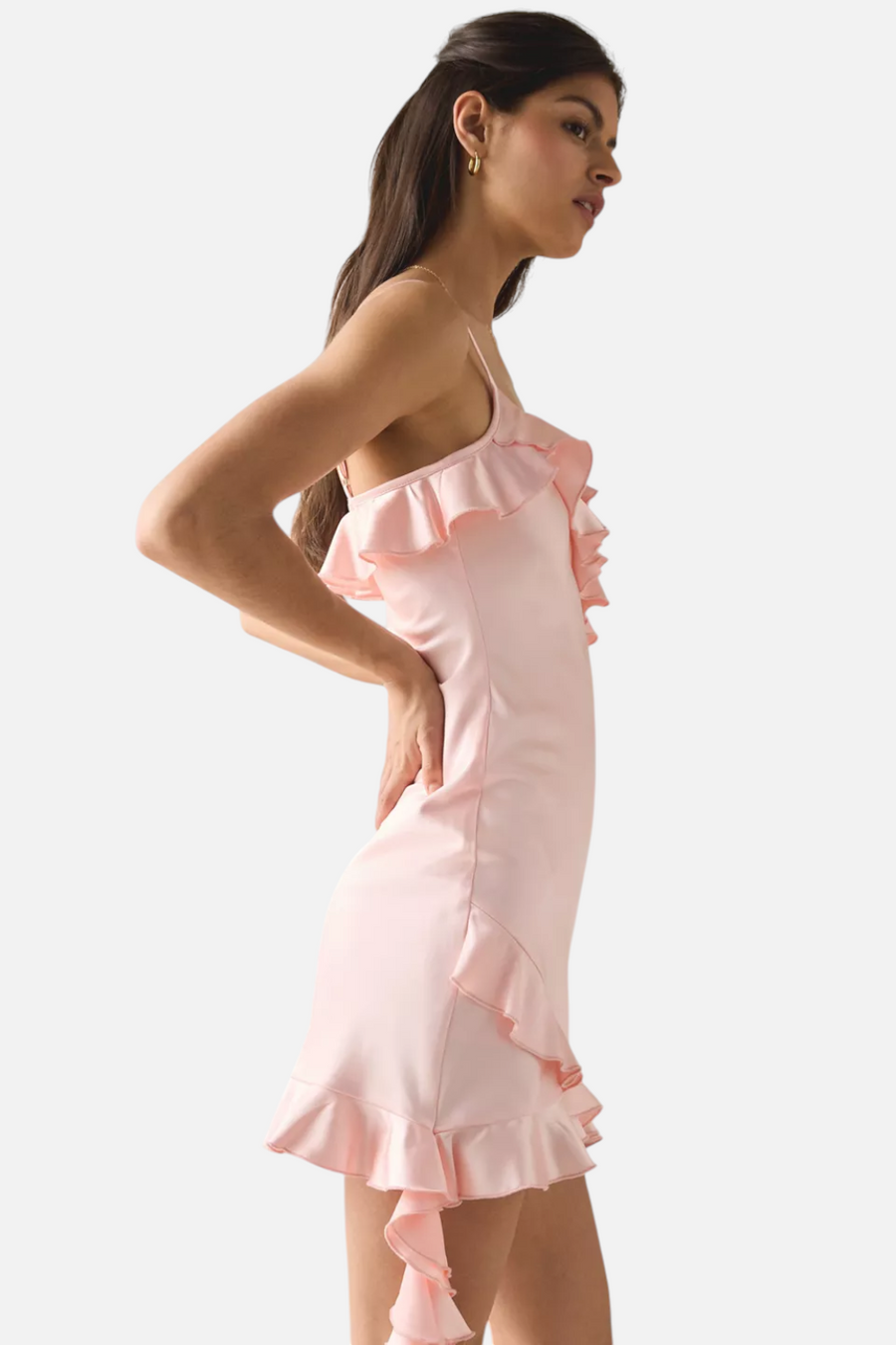 Lulus Wendy Waterfall Ruffle Mini Dress in Pink – back view