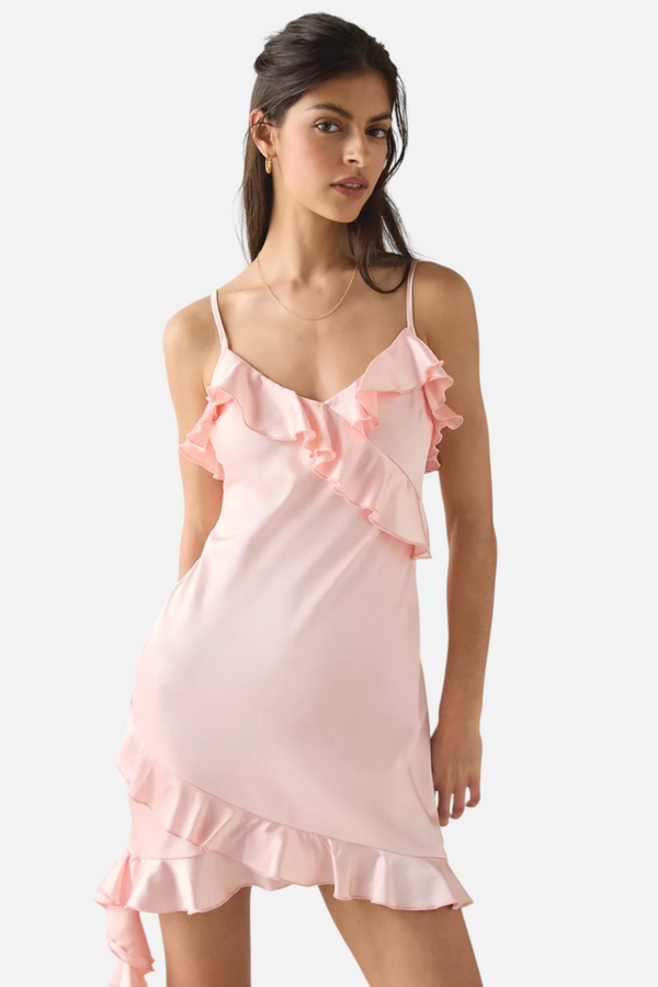 Lulus Wendy Waterfall Ruffle Mini Dress in Pink