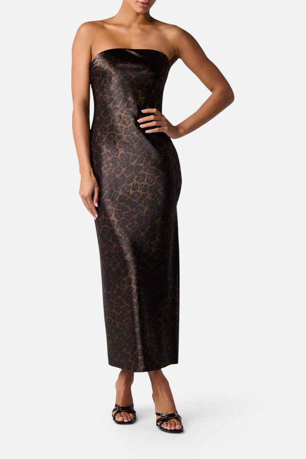 Lulus Whitney Strapless Sequin Dress in Leopard