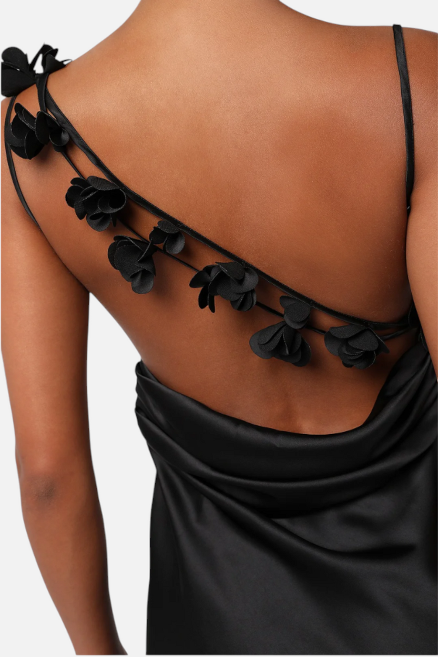 Lulus Women's Pandora Flower Back Mini Dress in Black – side view