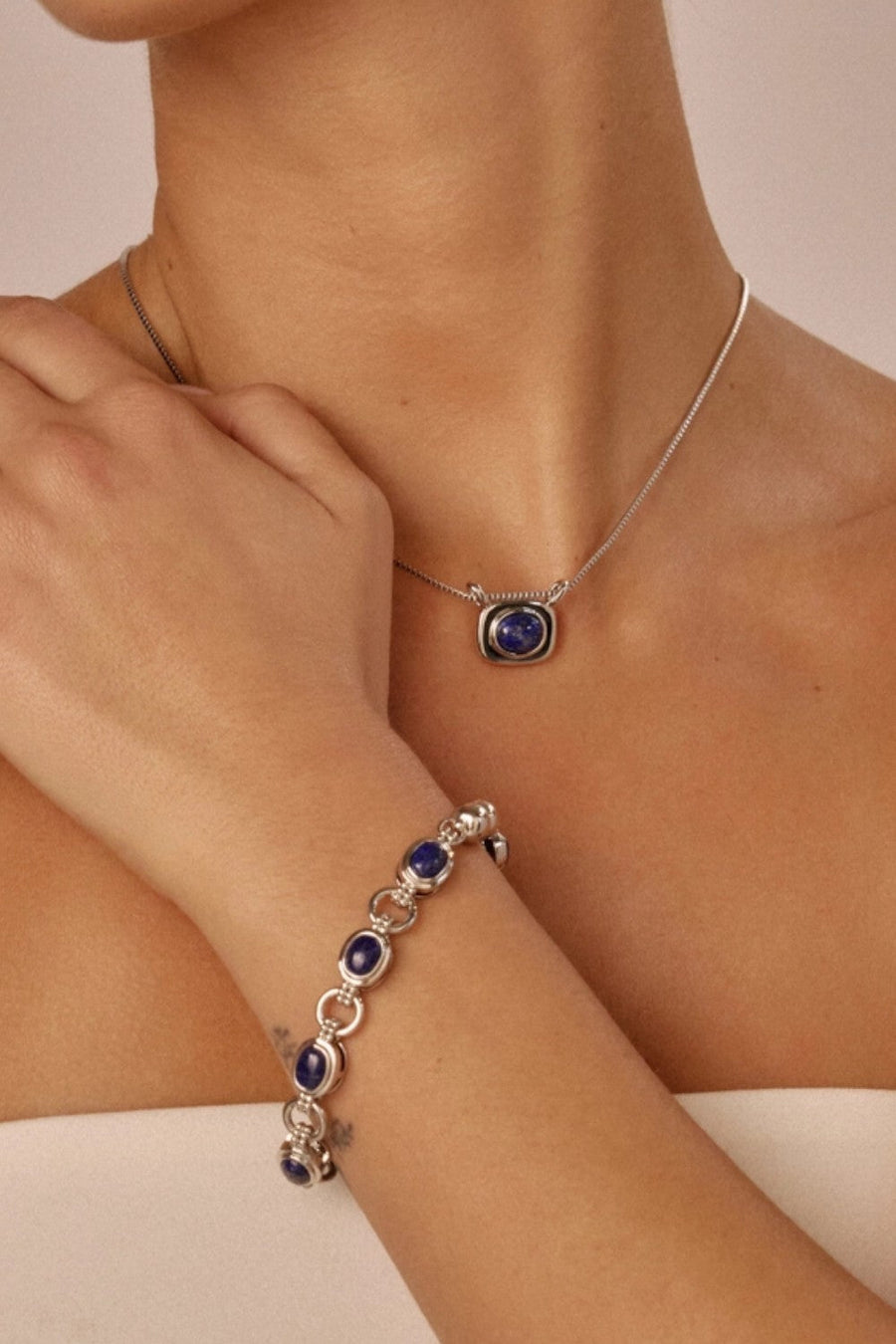LUV AJ Lapis Link Bracelet in Silver – back view