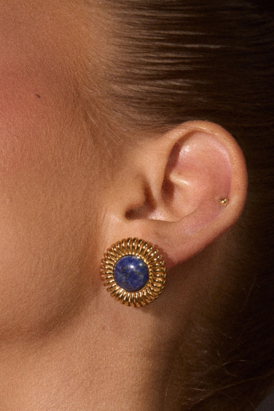 LUV AJ Lapis Spirale Studs in Gold – back view