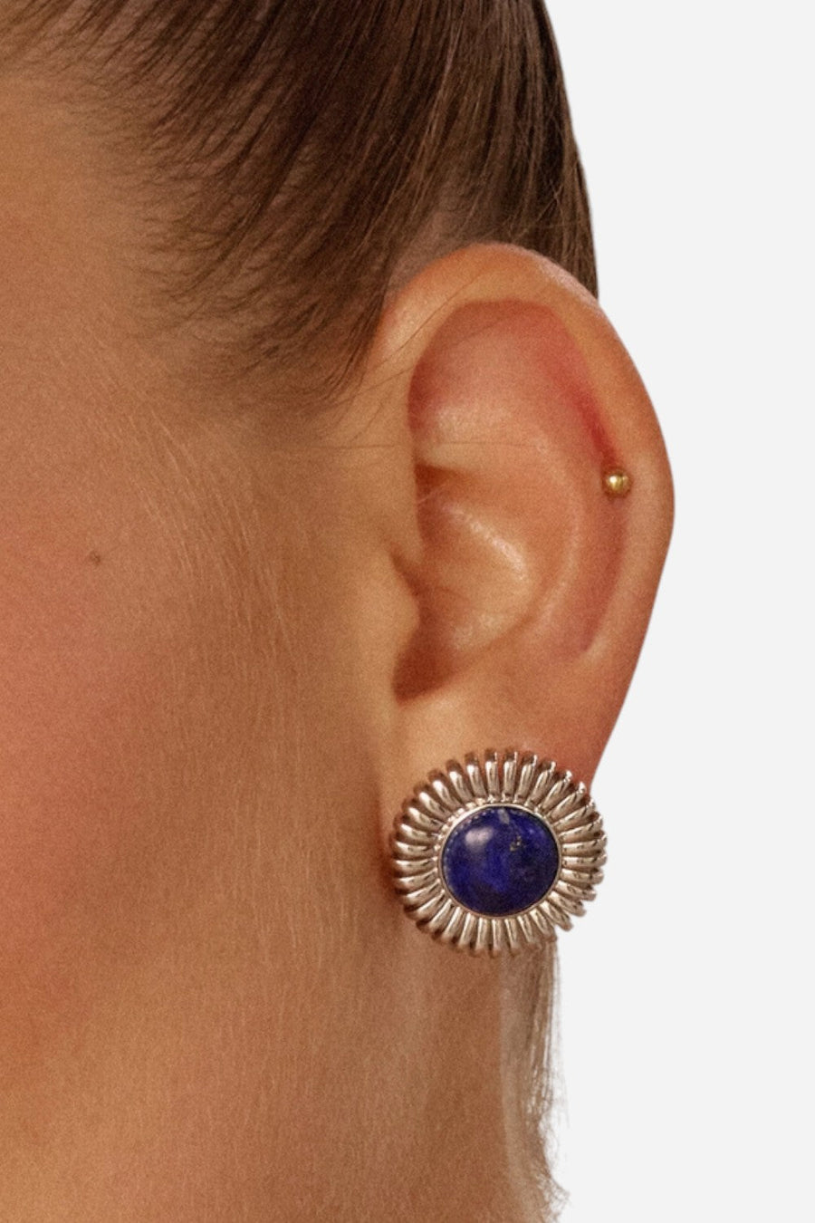 LUV AJ Lapis Spirale Studs in Silver – back view