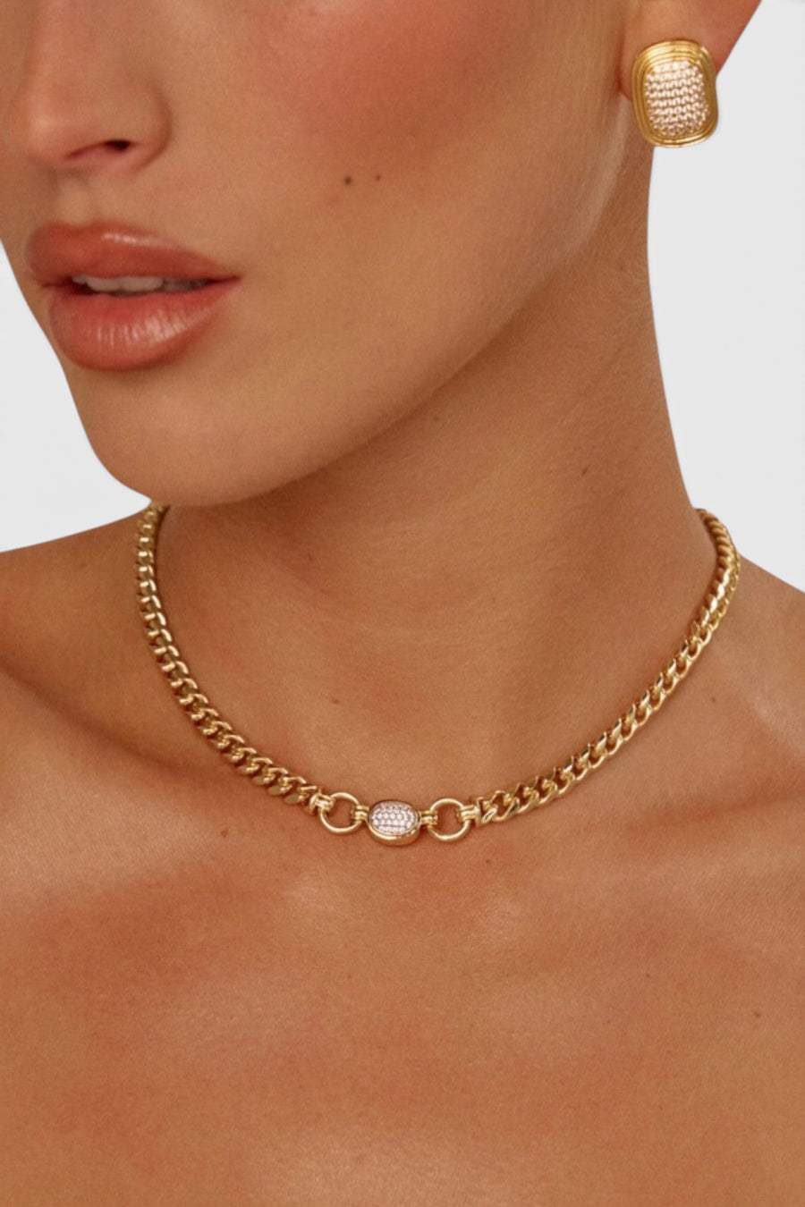 LUV AJ Pave Oval Link Necklace in Gold – back view