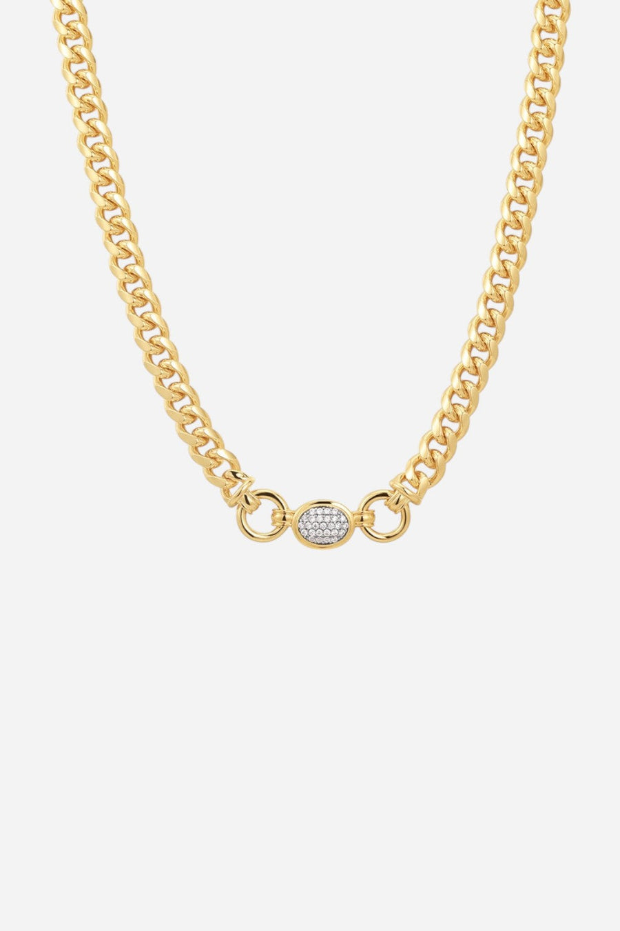 LUV AJ Pave Oval Link Necklace in Gold – front view