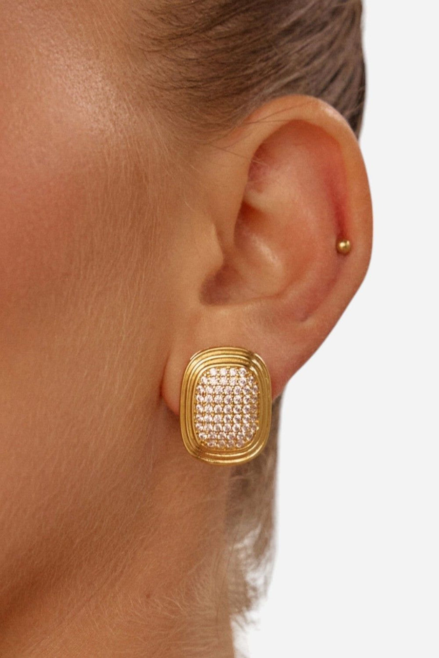 LUV AJ Pave Oval Statement Studs in Gold – back view
