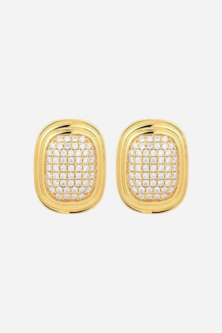LUV AJ Pave Oval Statement Studs in Gold – front view