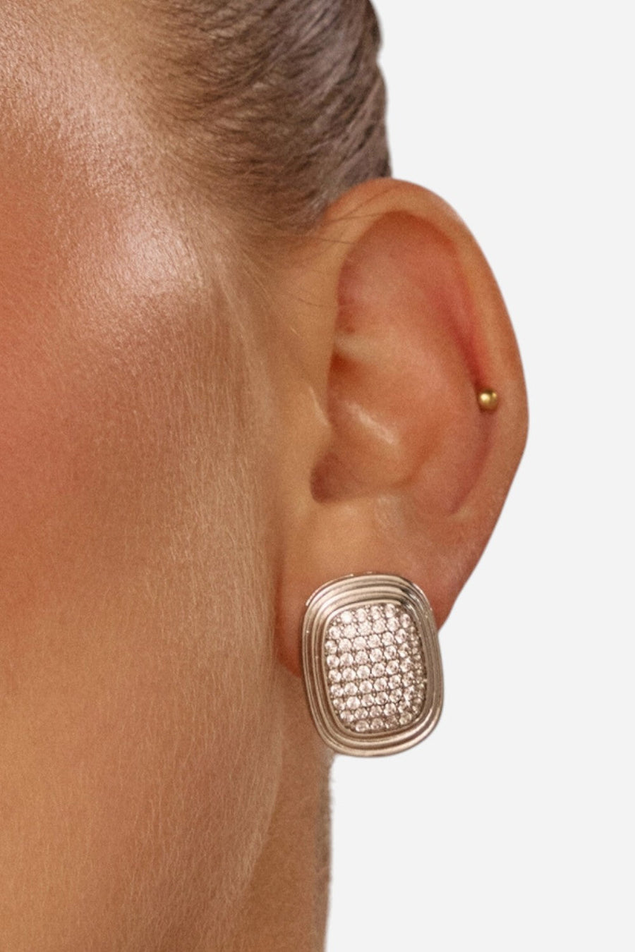 LUV AJ Pave Oval Statement Studs in Silver – back view