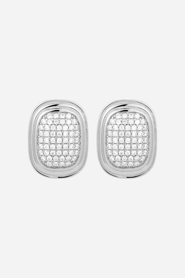 LUV AJ Pave Oval Statement Studs in Silver