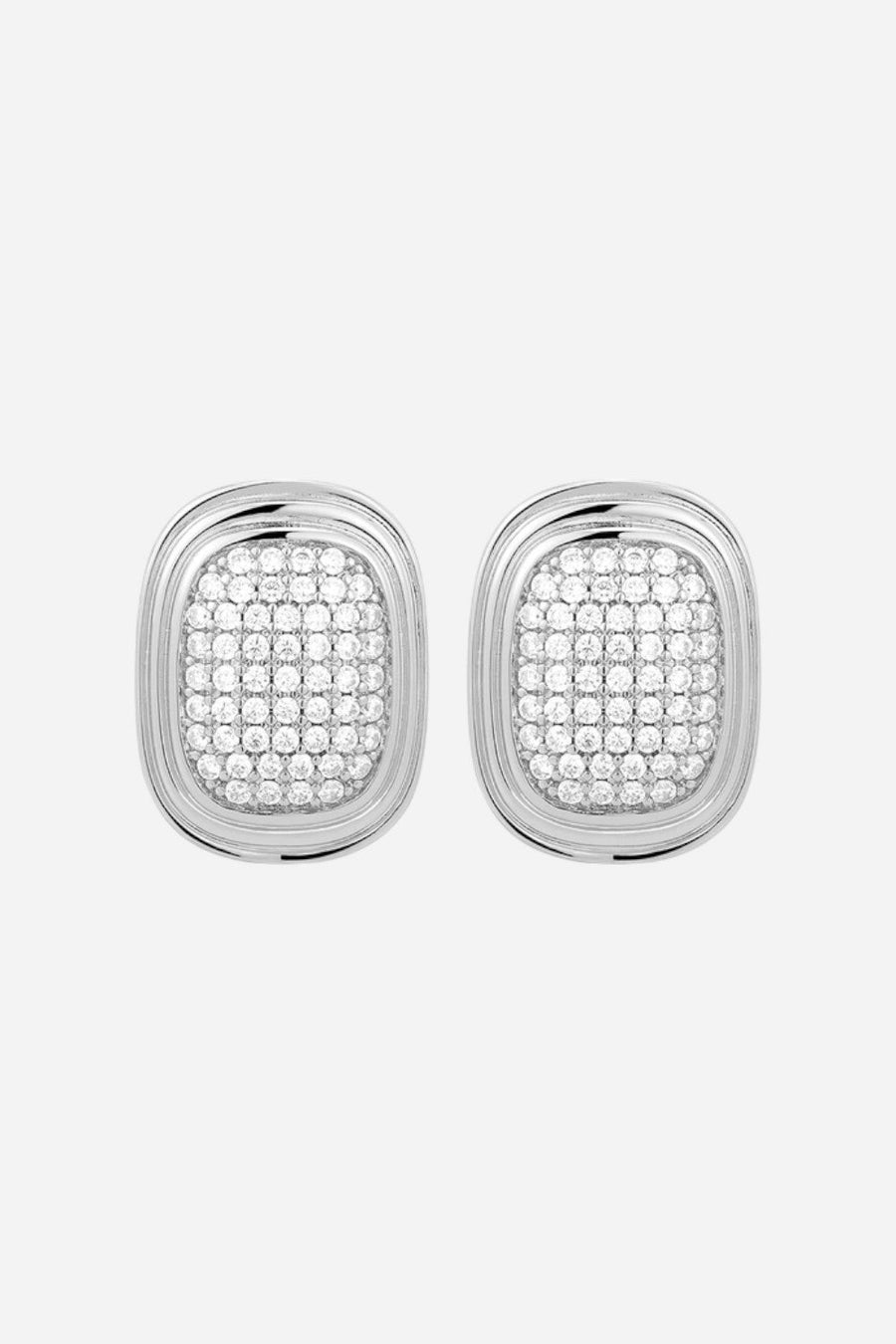 LUV AJ Pave Oval Statement Studs in Silver – front view