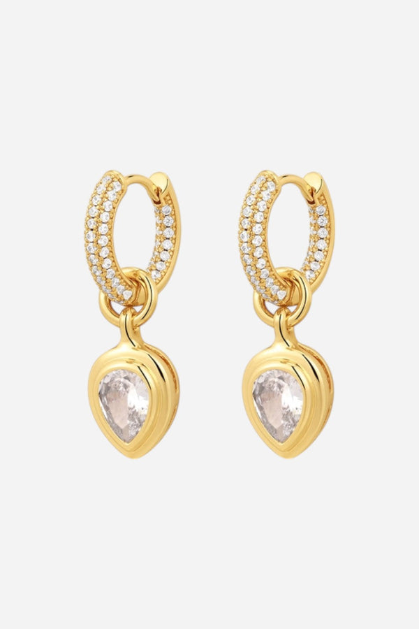 LUV AJ Pear Double Bezel Charm Huggies Earrings in Gold