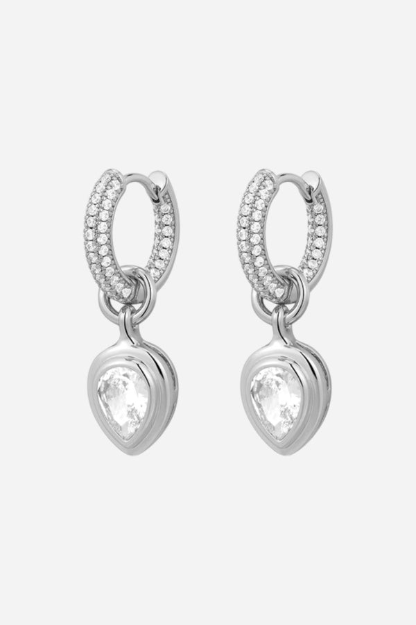 LUV AJ Pear Double Bezel Charm Huggies Earrings in Silver