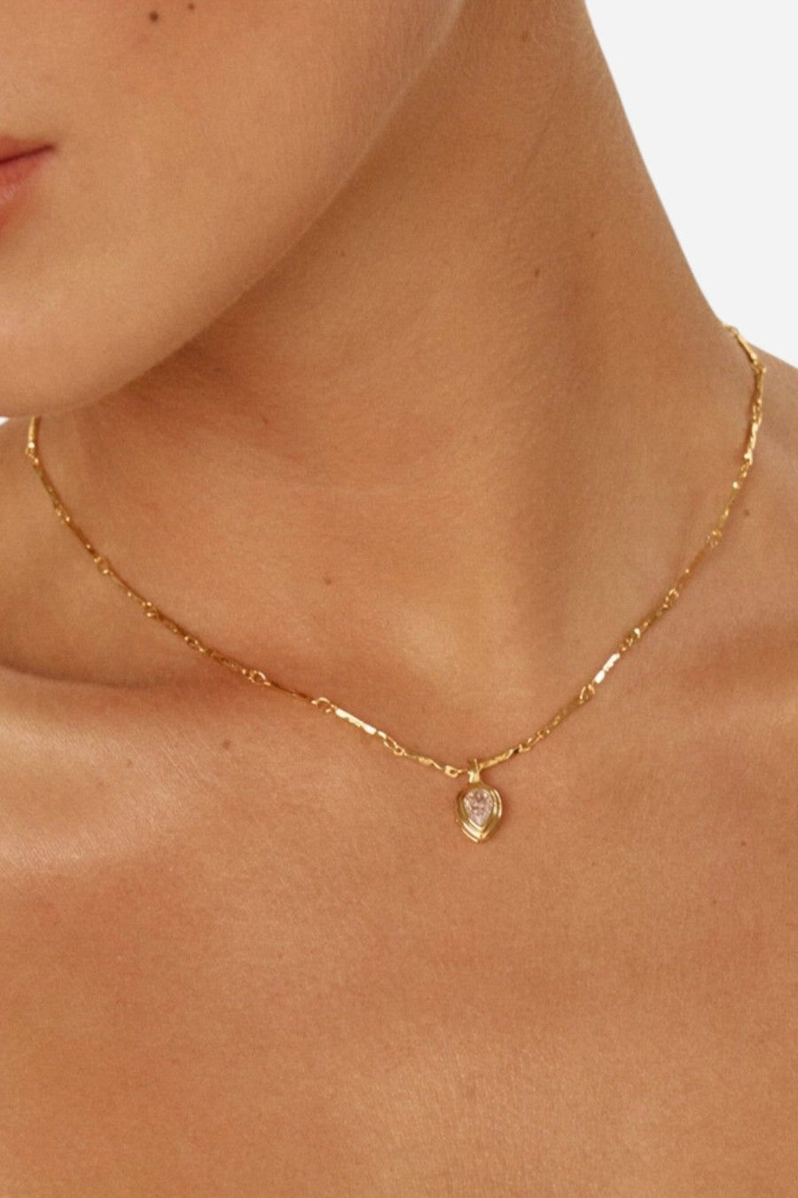 LUV AJ Pear Double Bezel Charm Necklace in Gold – back view