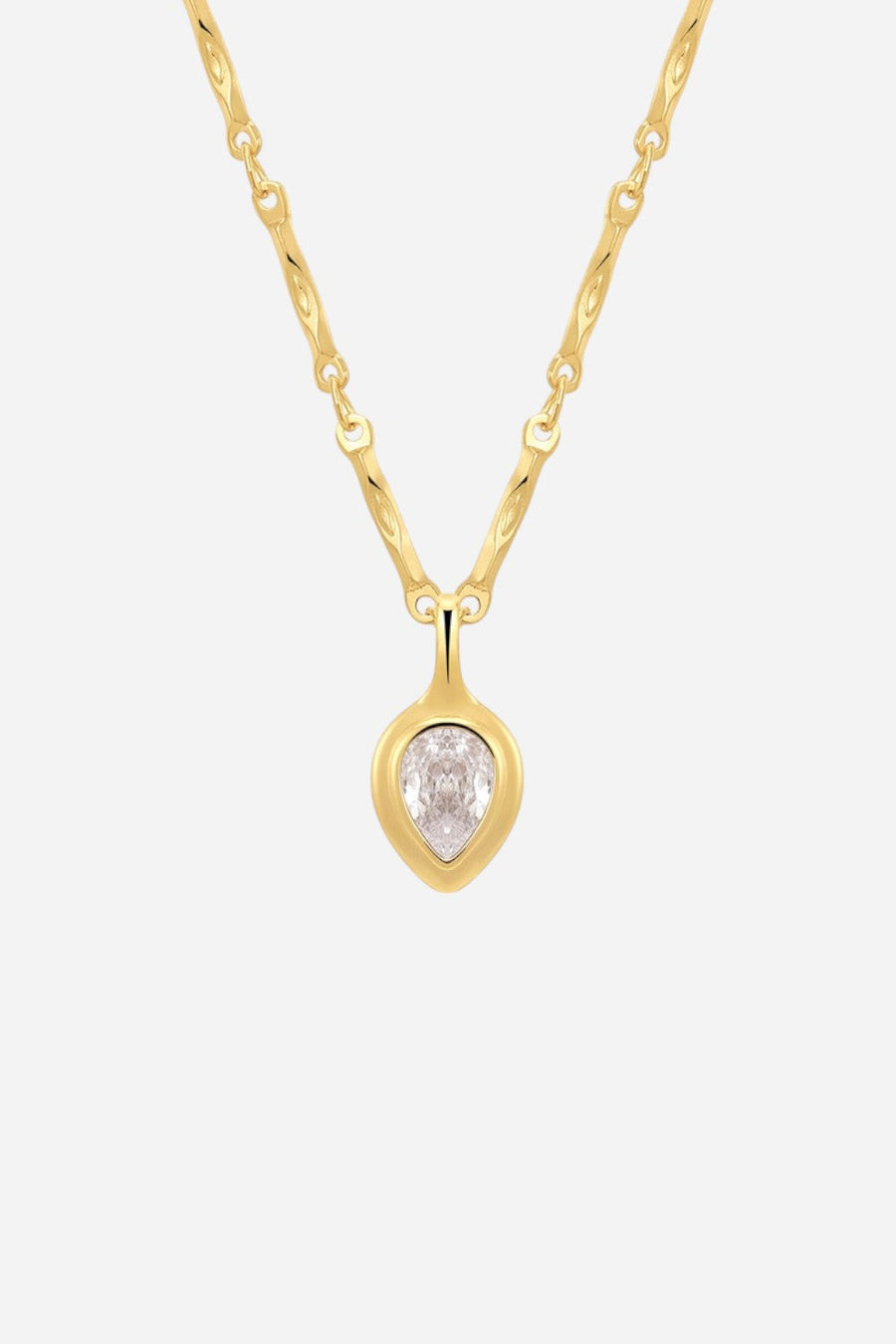 LUV AJ Pear Double Bezel Charm Necklace in Gold – front view