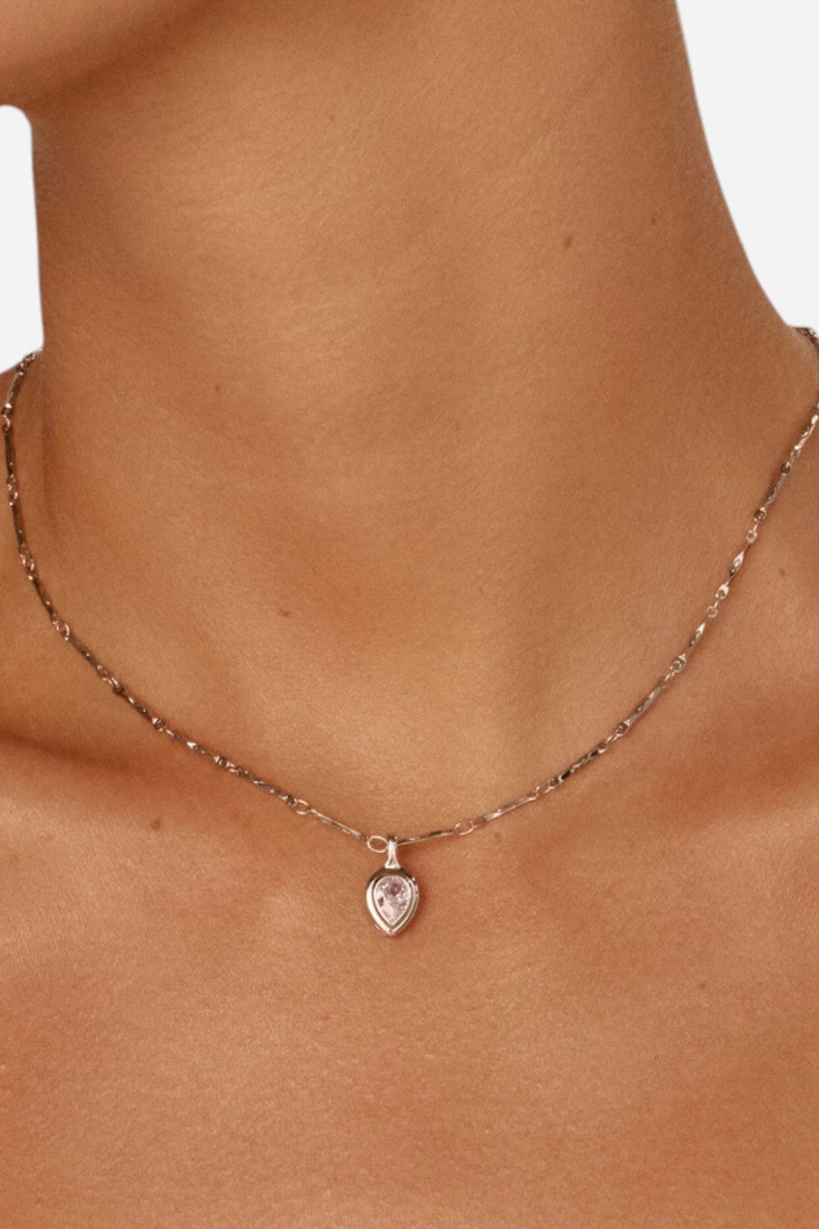 LUV AJ Pear Double Bezel Charm Necklace in Silver – back view