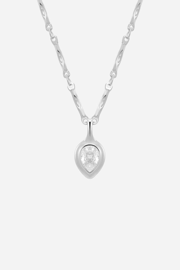 LUV AJ Pear Double Bezel Charm Necklace in Silver