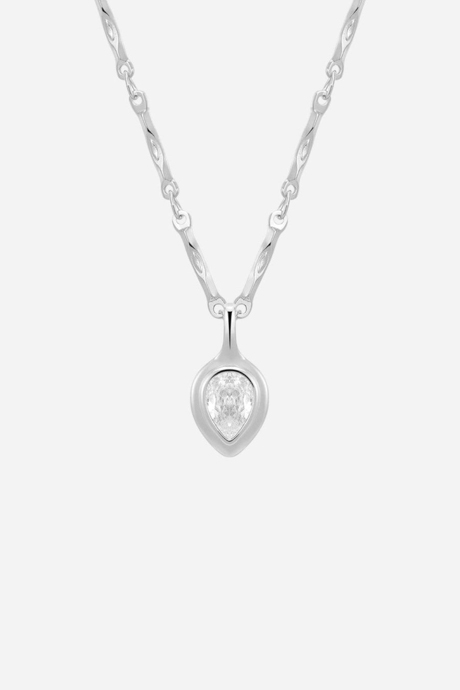 LUV AJ Pear Double Bezel Charm Necklace in Silver – front view