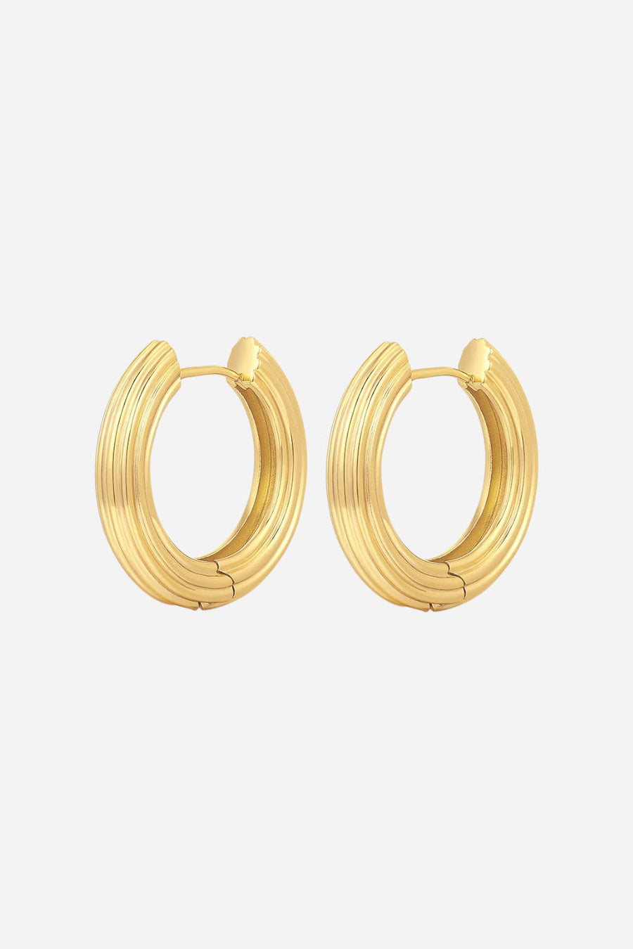 LUV AJ The Ridged Amalfi Hinge Hoops in Gold – front view