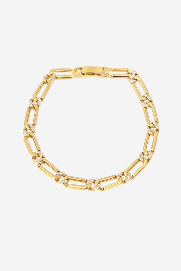 LUV AJ The Two-Tone Pave Link Bracelet in Gold