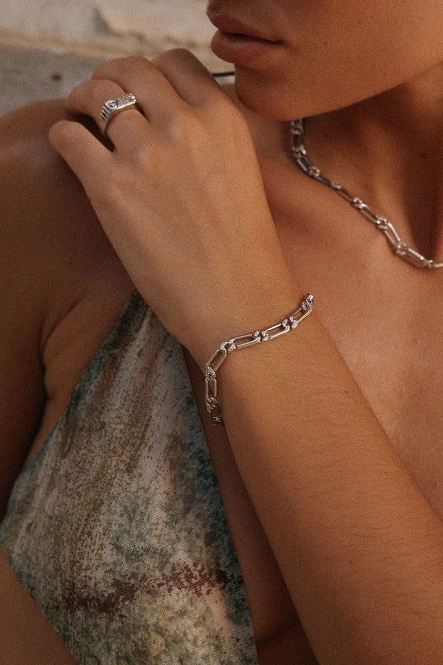 LUV AJ The Two-Tone Pave Link Bracelet in Silver – back view