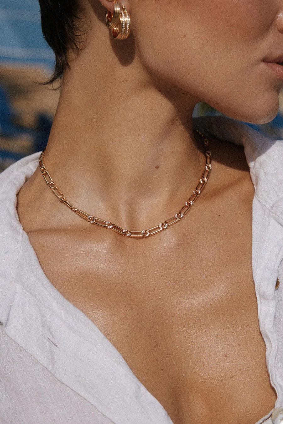 LUV AJ The Two-Tone Pave Link Necklace in Gold – back view