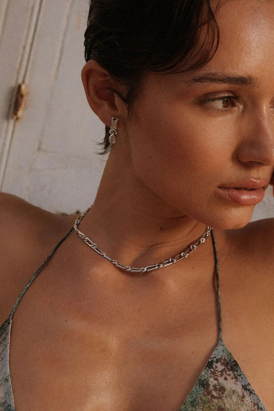 LUV AJ The Two-Tone Pave Link Necklace in Silver – back view
