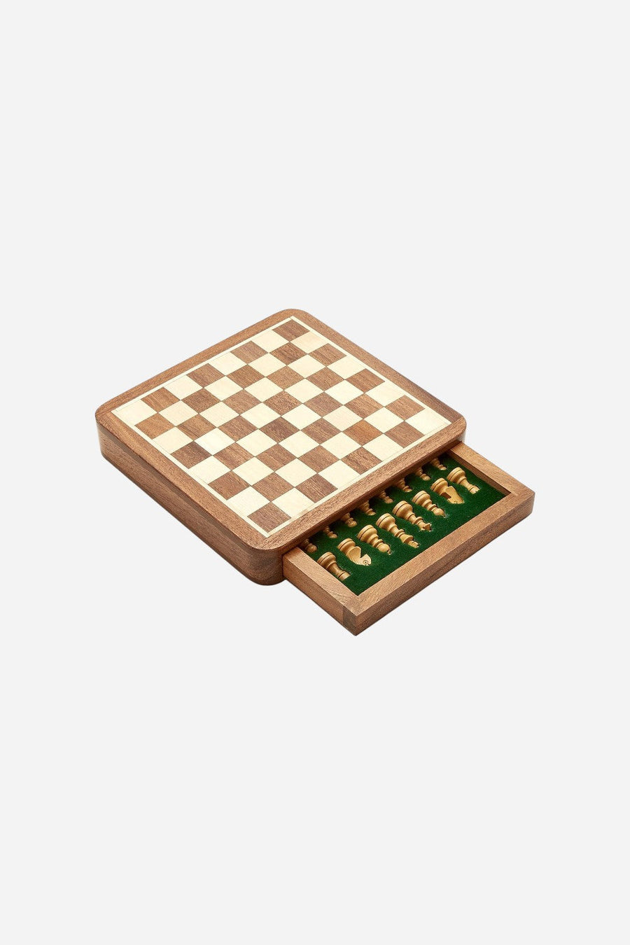 Magnetic Chess Set in Hand-Crafted Wooden Box – back view